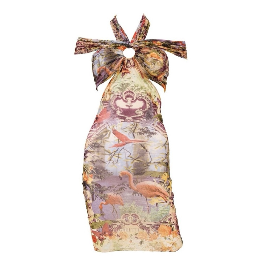Jean Paul Gaultier Soleil Flamingo tropical mesh dress